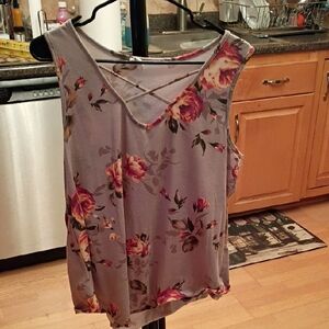 Floral Cross-Back Tank Top - Purple and Pink